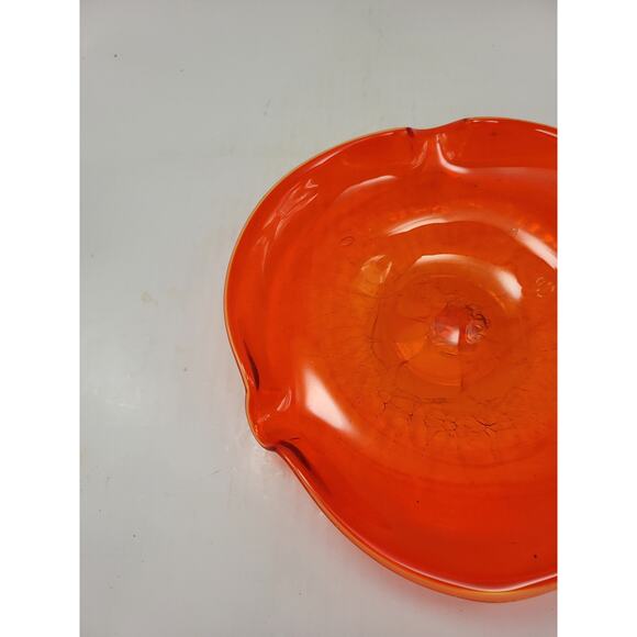 Vintage Rainbow Crackle Art Glass Amberina Ashtray, Hand-Blown Mid Century - Picture 5 of 6